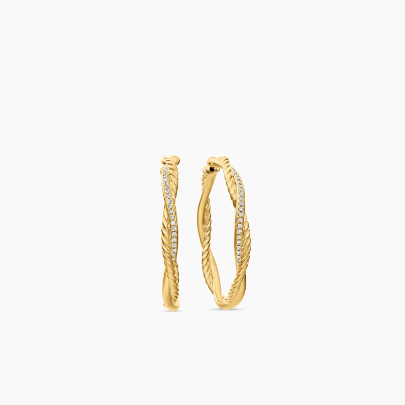 David Yurman Twisted Hoop Earrings with Diamond Accents